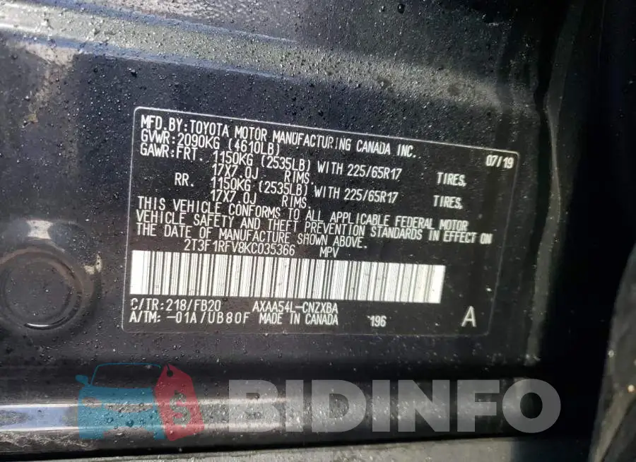 2T3F1RFV8KC035366 Photo# 10