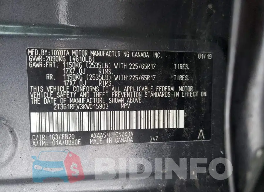 2T3G1RFV3KW015903 Photo# 13