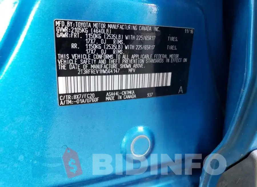 2T3RFREV1HW564147 Photo# 13