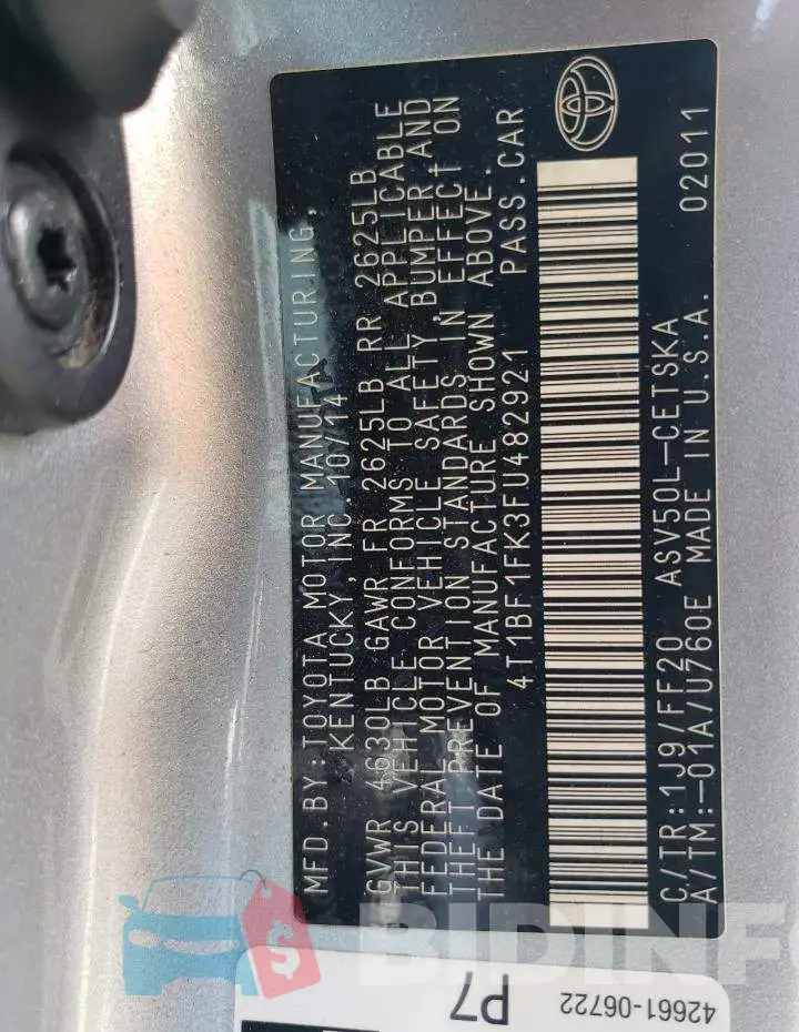 4T1BF1FK3FU482921 Photo# 12