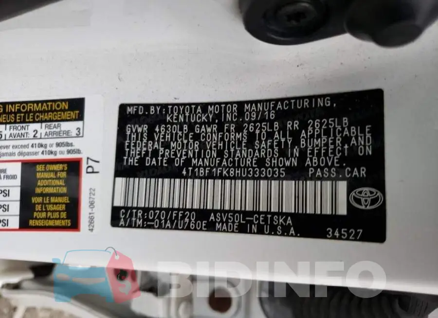 4T1BF1FK8HU333035 Photo# 12