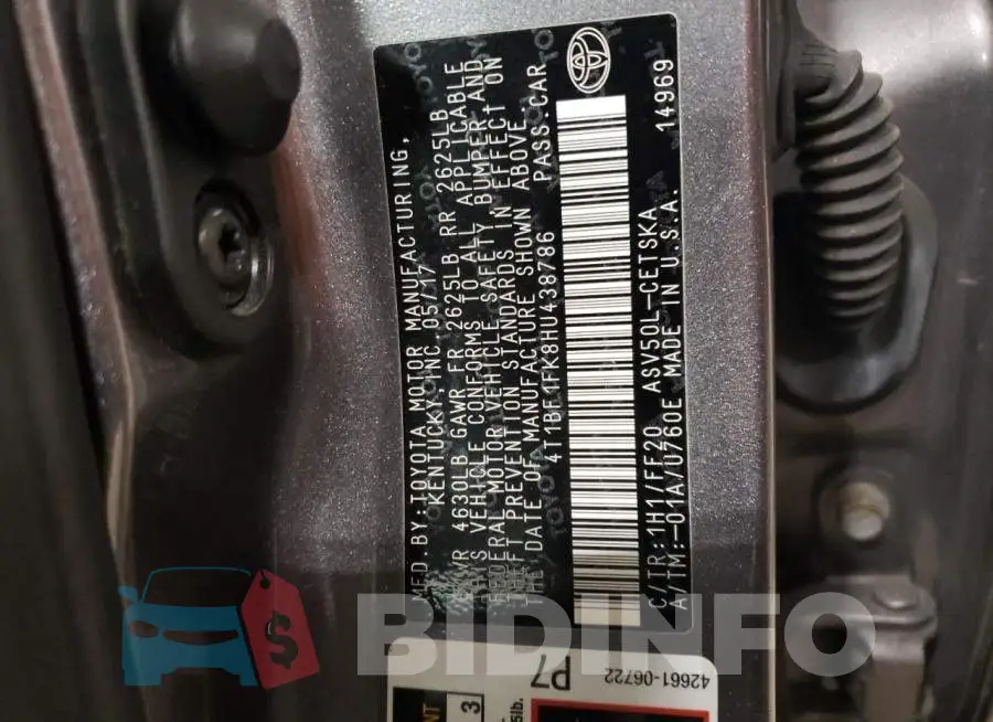 4T1BF1FK8HU438786 Photo# 12
