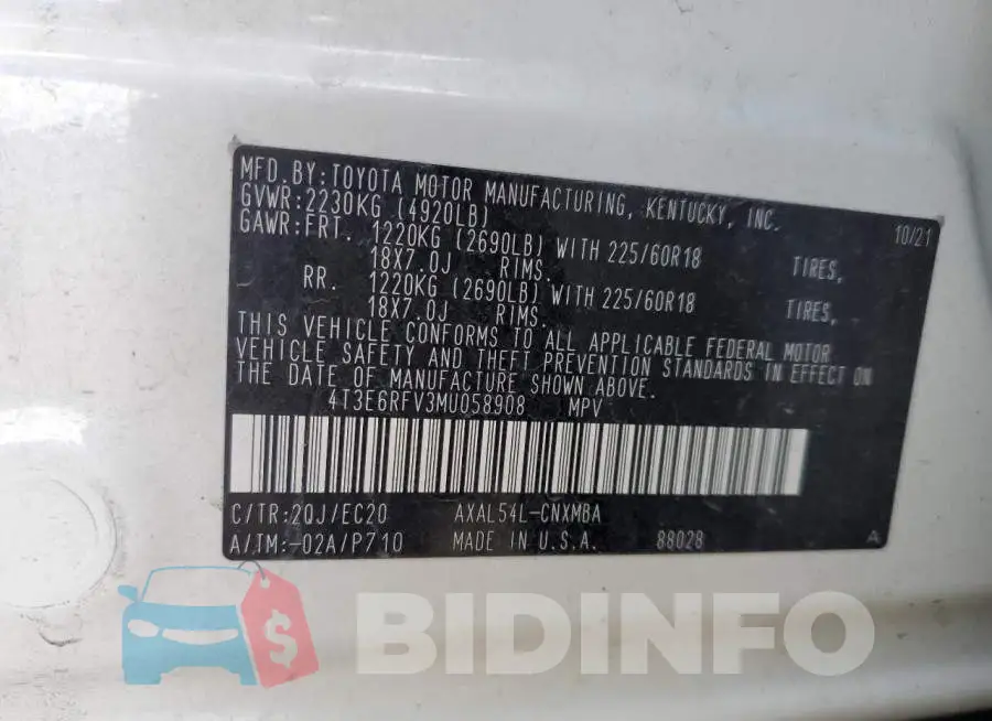 4T3E6RFV3MU058908 Photo# 12