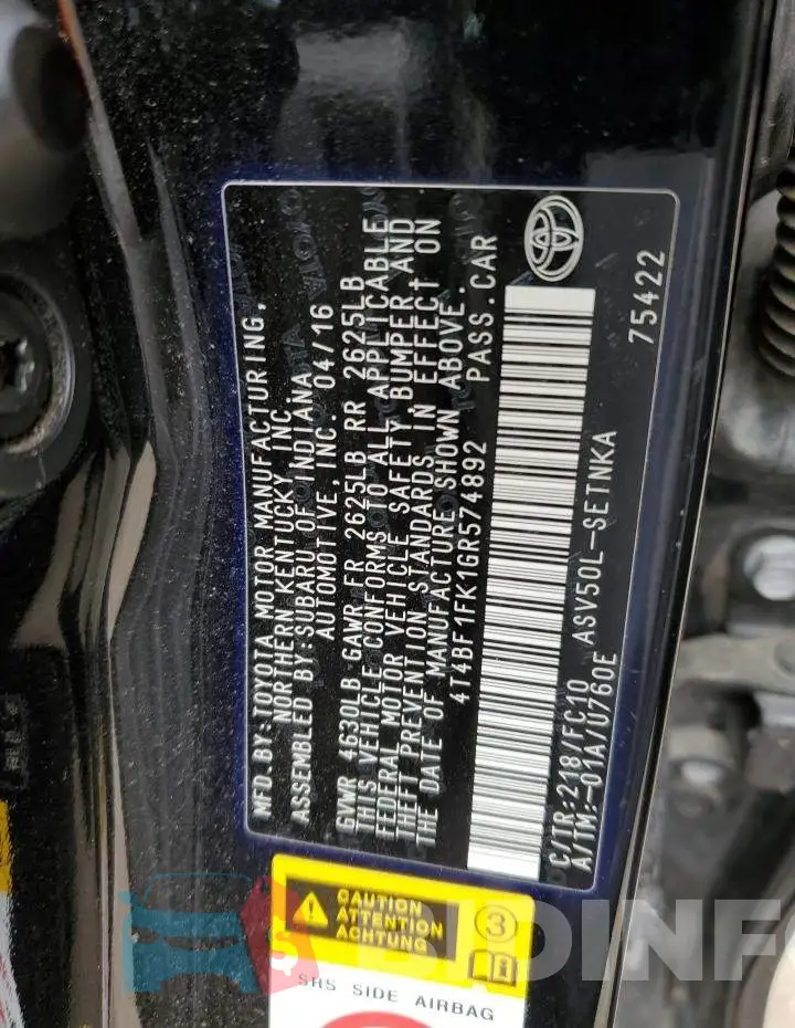 4T4BF1FK1GR574892 Photo# 12
