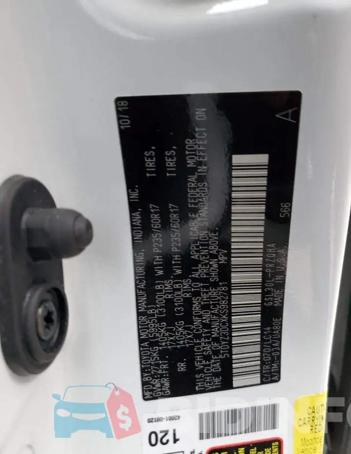5TDYZ3DCXKS982781 Photo# 13