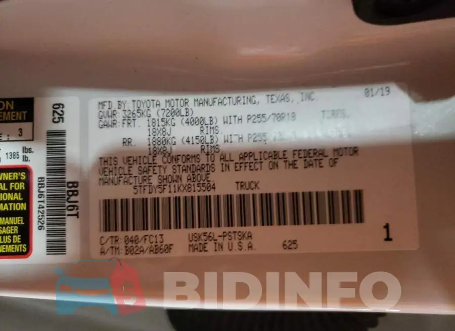 5TFDY5F11KX815504 Photo# 12