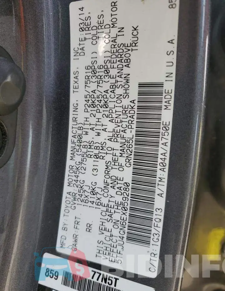 5TFJU4GN6EX059280 Photo# 12