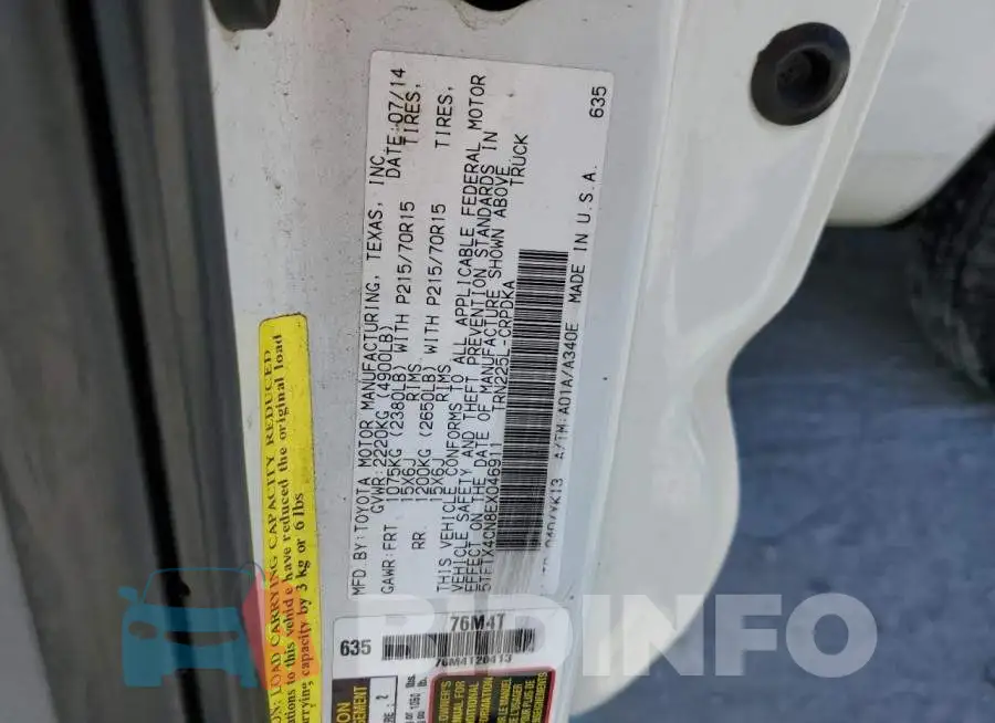 5TFTX4CN8EX046911 Photo# 12