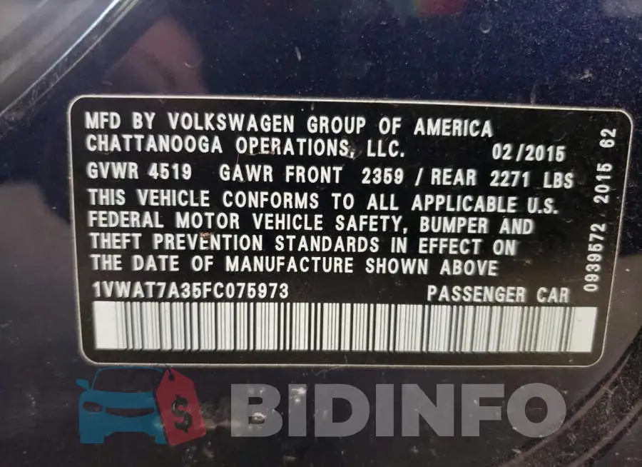 1VWAT7A35FC075973 Photo# 12
