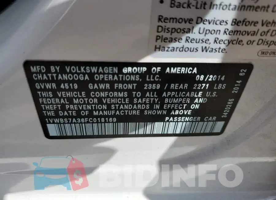 1VWBS7A36FC018169 Photo# 13