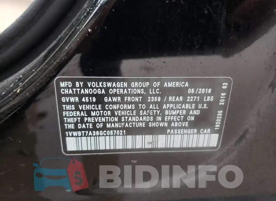 1VWBT7A36GC057021 Photo# 12