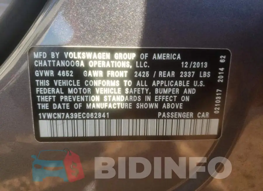 1VWCN7A39EC062841 Photo# 12