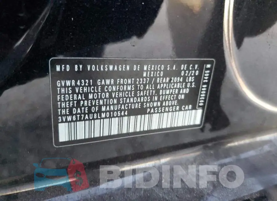 3VW6T7AU8LM010544 Photo# 12