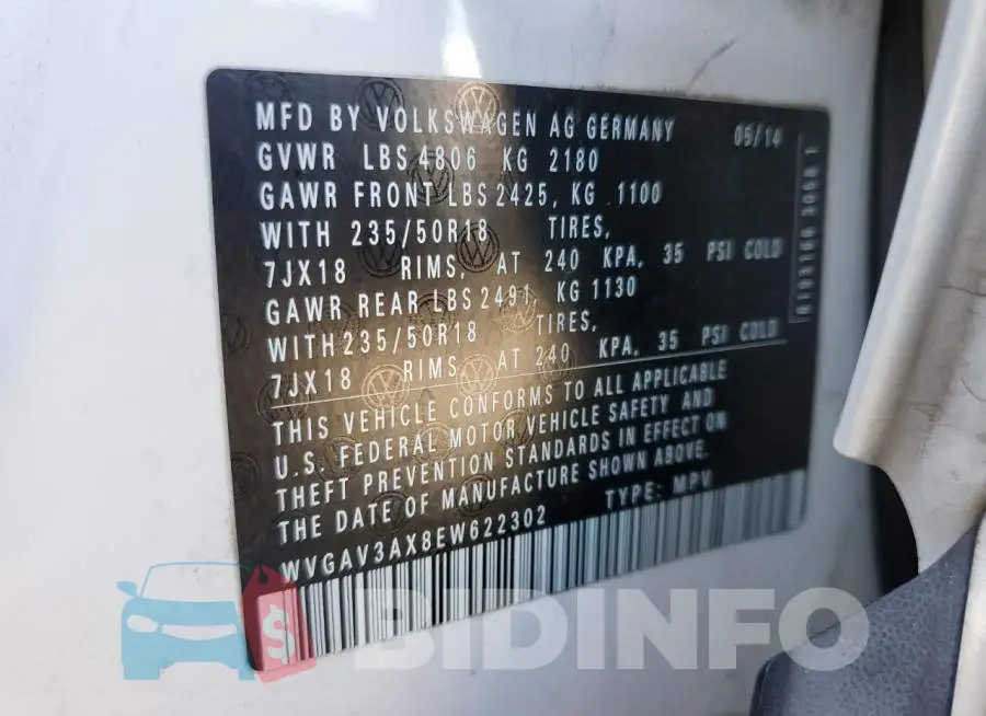 WVGAV3AX8EW622302 Photo# 14