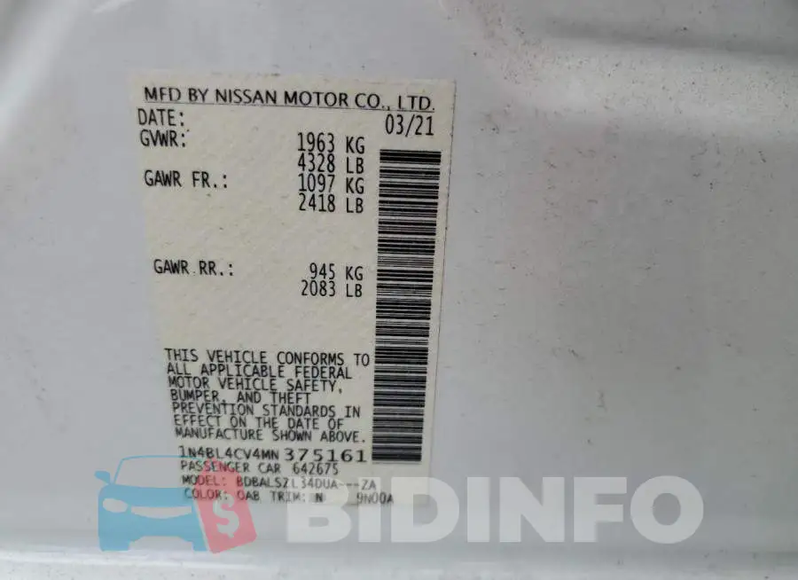 1N4BL4CV4MN375161 Photo# 12
