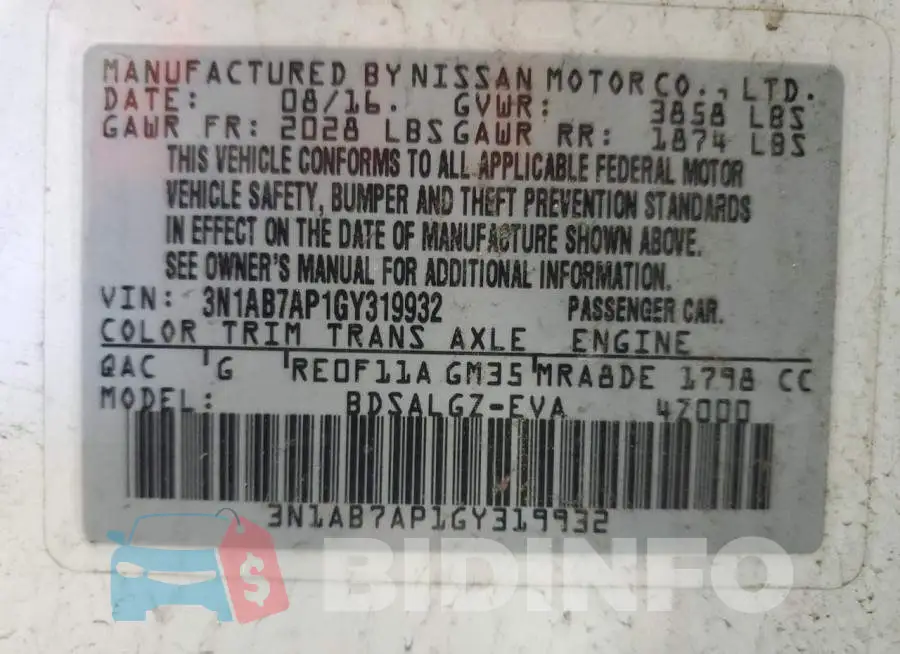 3N1AB7AP1GY319932 Photo# 13