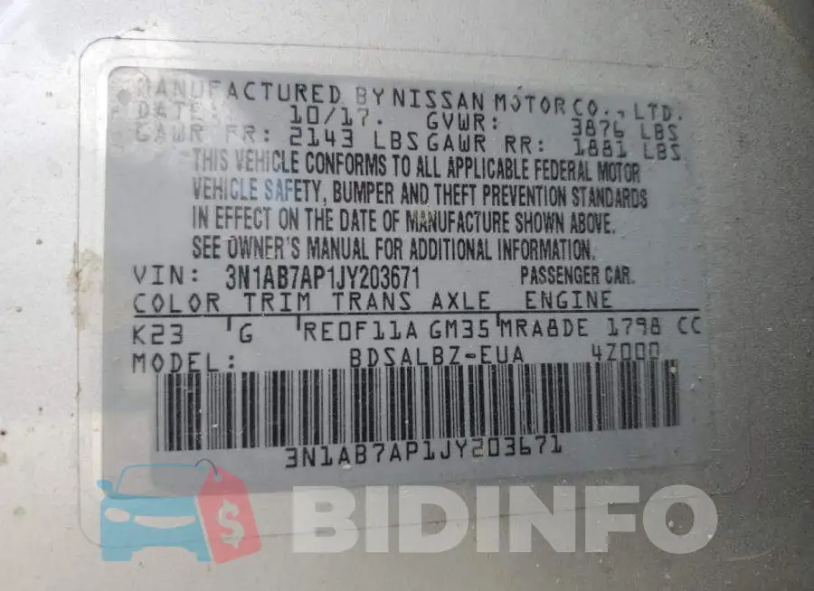 3N1AB7AP1JY203671 Photo# 12