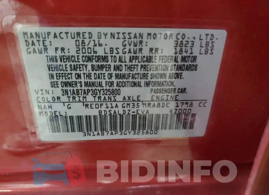 3N1AB7AP3GY325800 Photo# 12