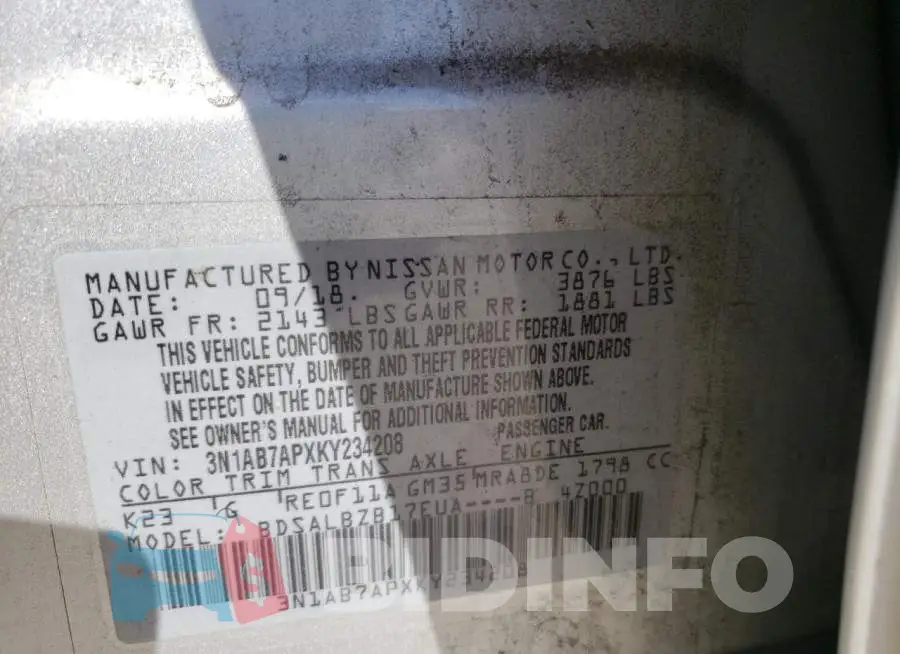 3N1AB7APXKY234208 Photo# 12