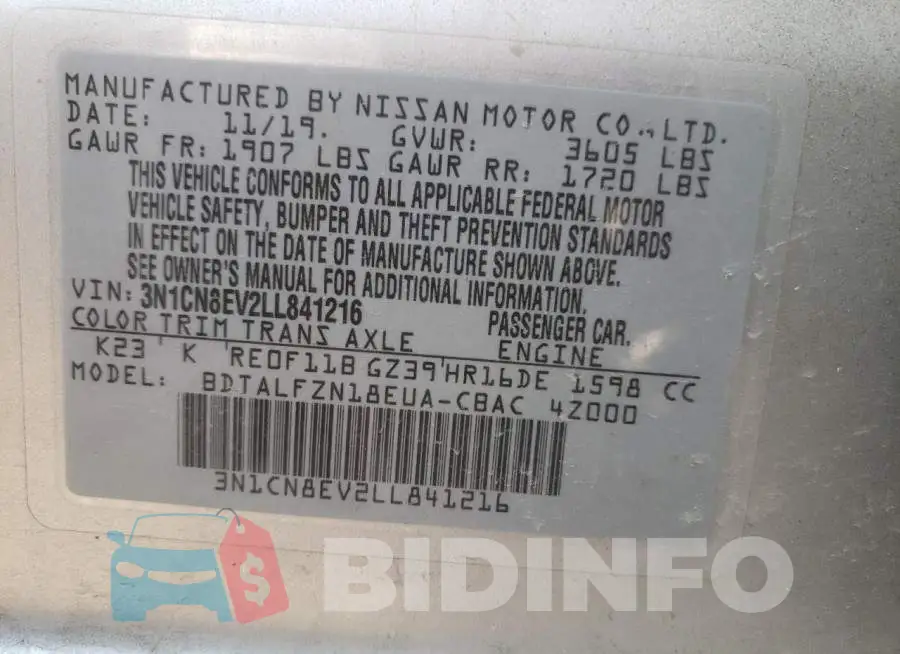 3N1CN8EV2LL841216 Photo# 12