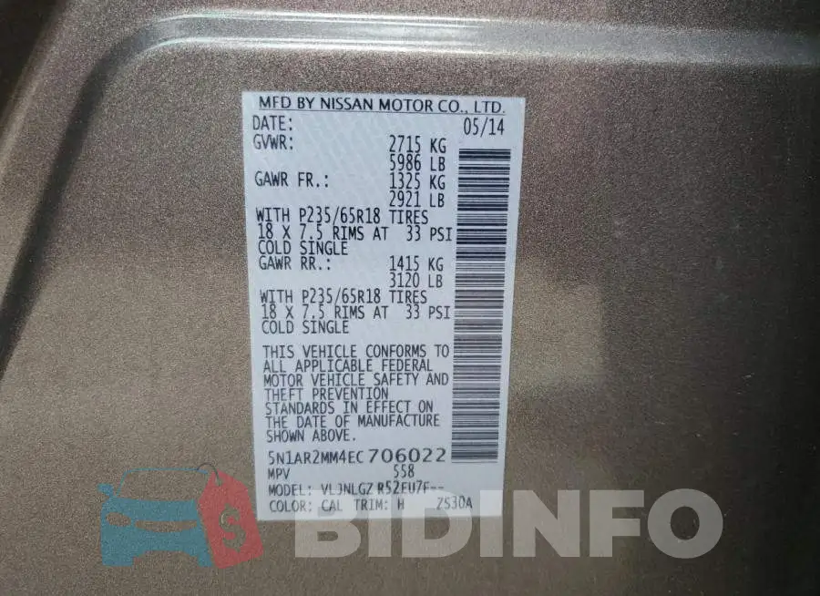 5N1AR2MM4EC706022 Photo# 13