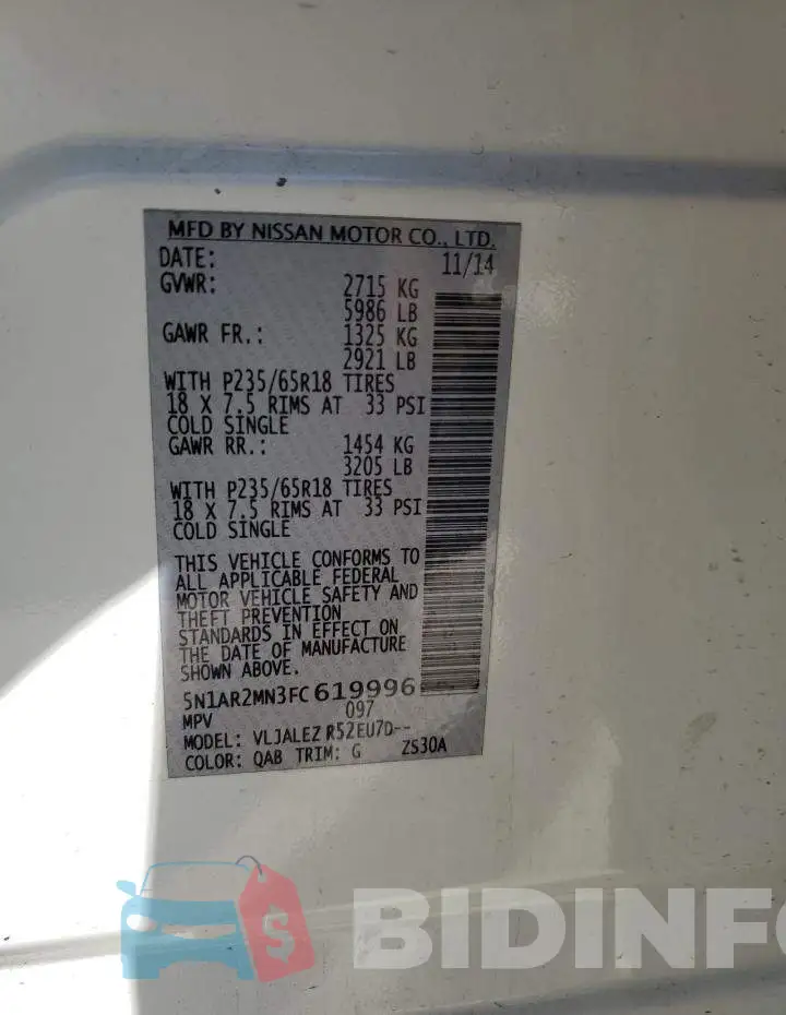5N1AR2MN3FC619996 Photo# 13