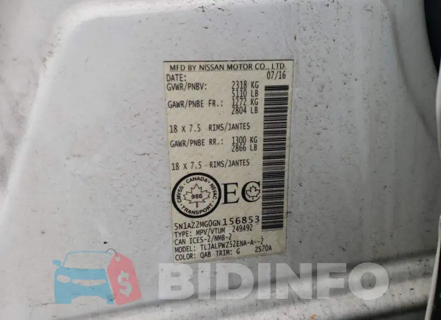 5N1AZ2MG0GN156853 Photo# 14
