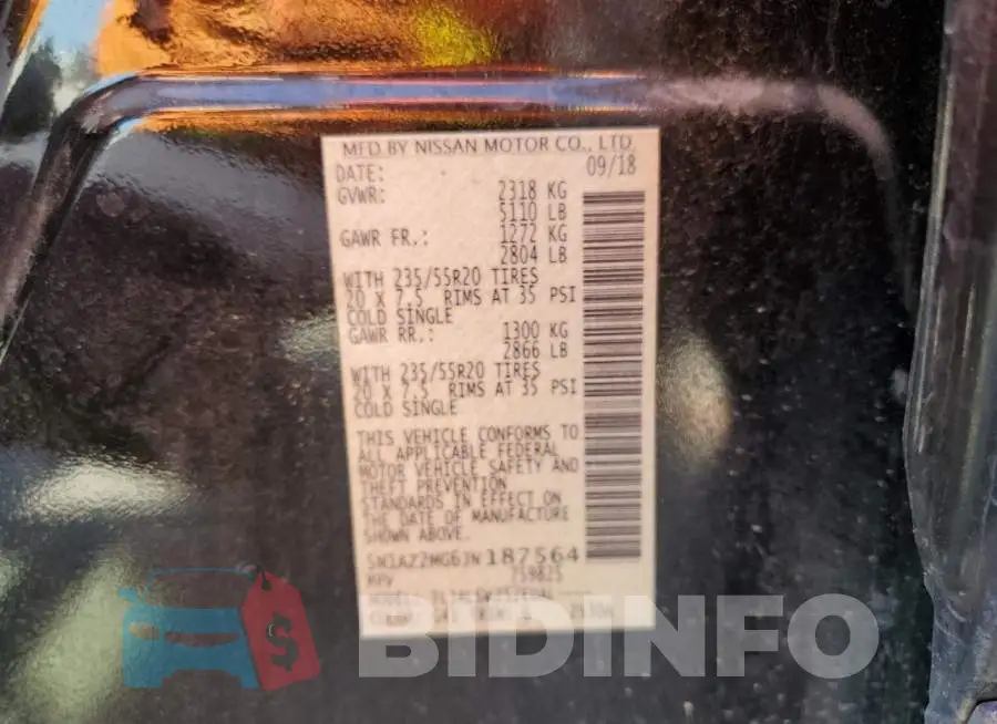 5N1AZ2MG6JN187564 Photo# 13