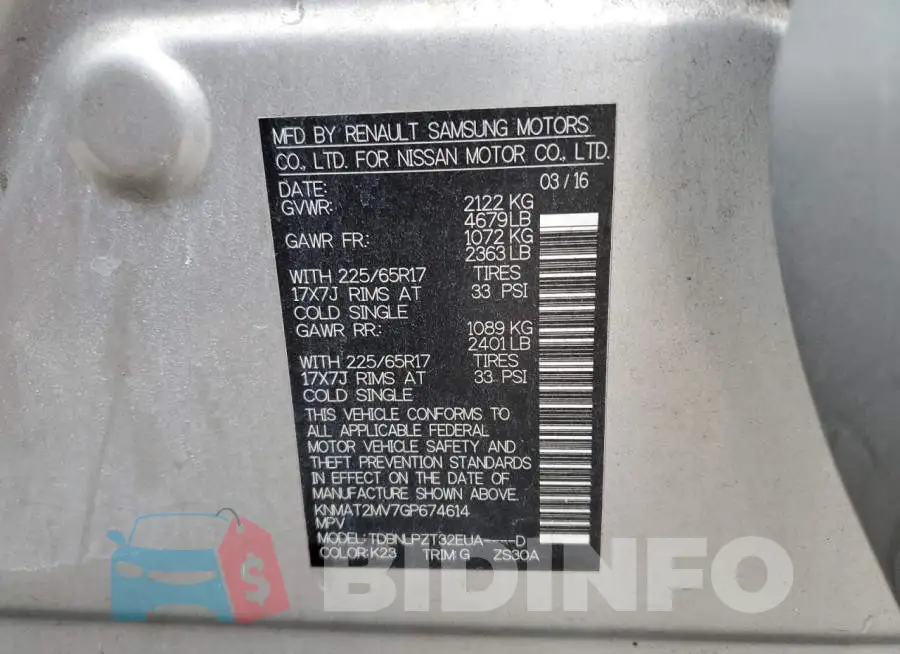 KNMAT2MV7GP674614 Photo# 14