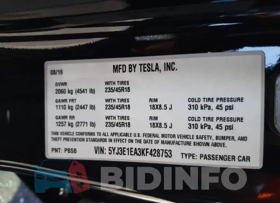 5YJ3E1EA3KF428753 Photo# 12