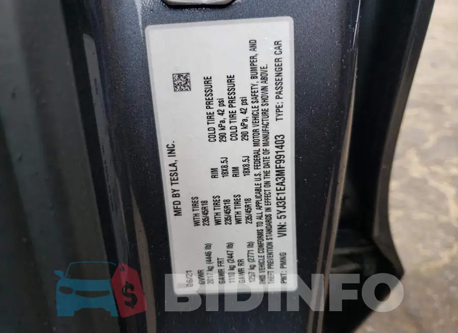 5YJ3E1EA3MF991403 Photo# 12