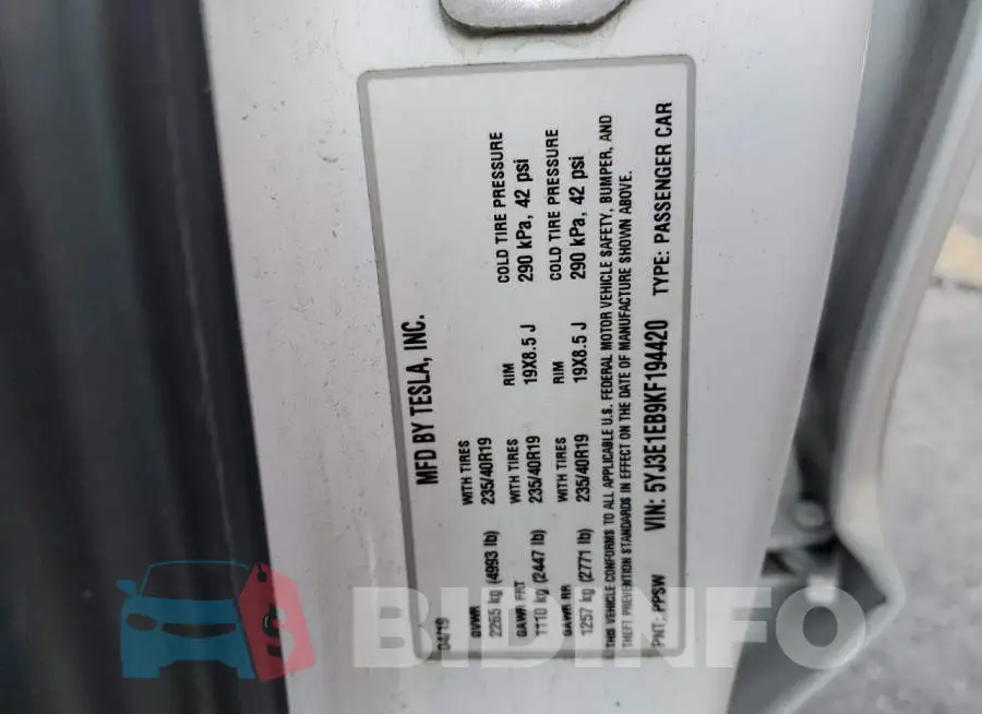 5YJ3E1EB9KF194420 Photo# 13