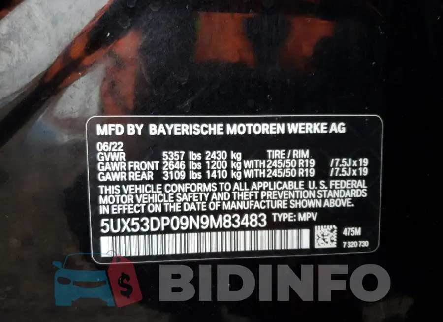 5UX53DP09N9M83483 Photo# 13