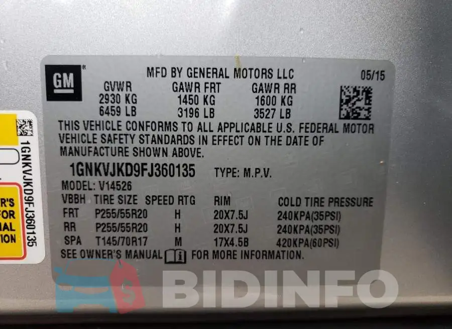 1GNKVJKD9FJ360135 Photo# 13