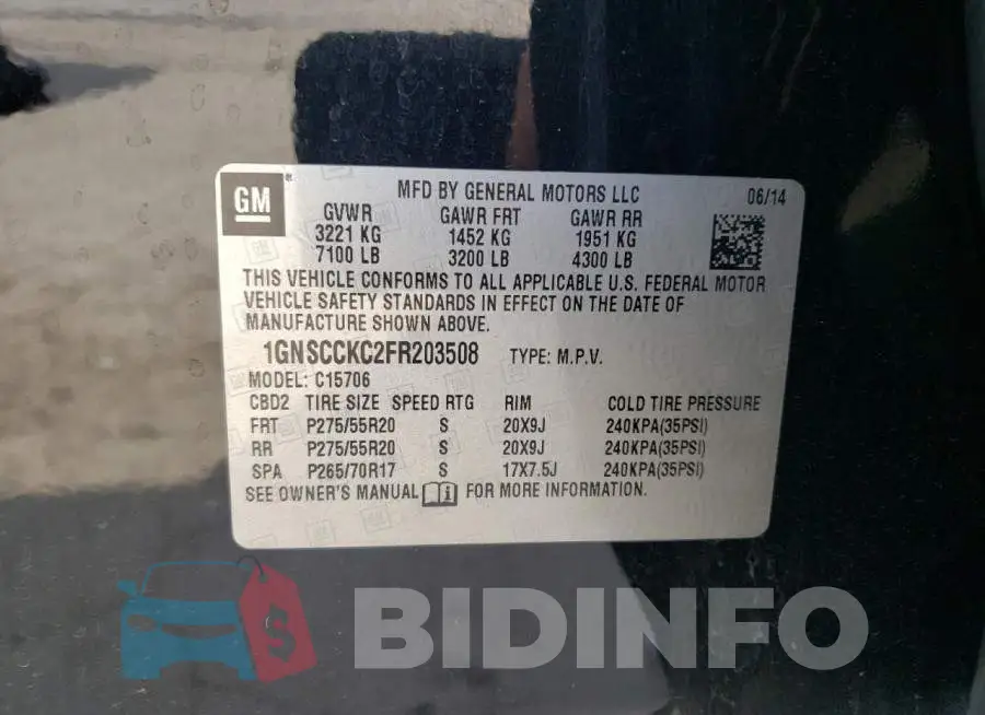 1GNSCCKC2FR203508 Photo# 14
