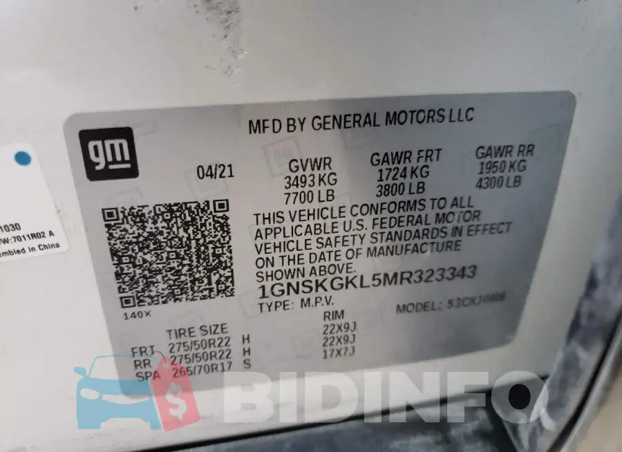 1GNSKGKL5MR323343 Photo# 14
