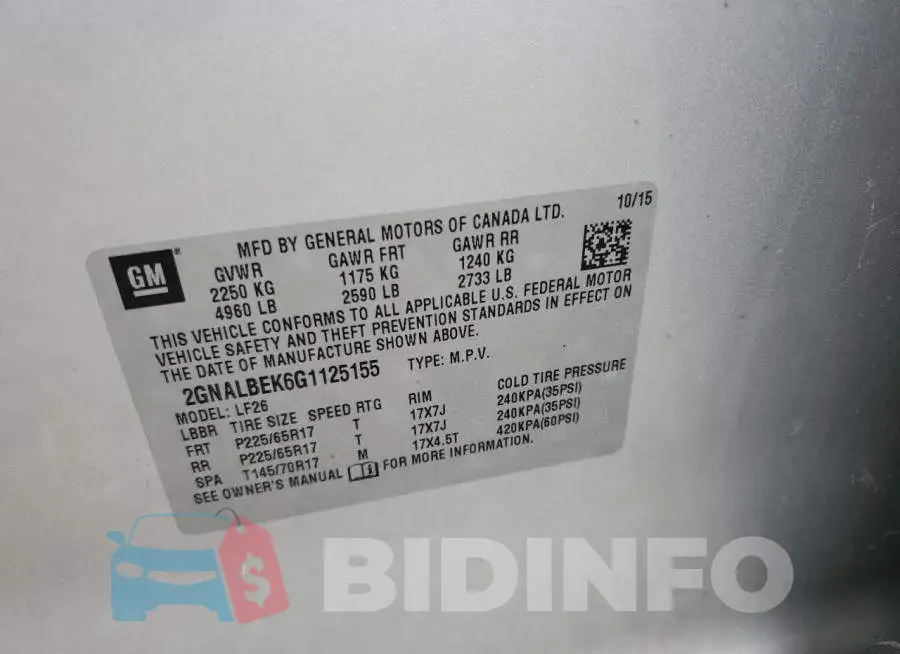 2GNALBEK6G1125155 Photo# 13