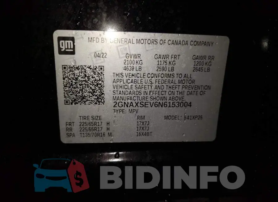 2GNAXSEV6N6153004 Photo# 14