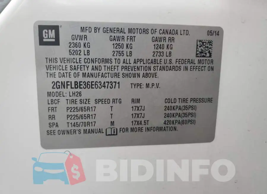 2GNFLBE36E6347371 Photo# 13