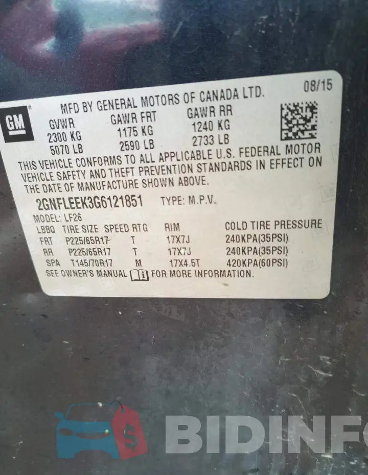 2GNFLEEK3G6121851 Photo# 13