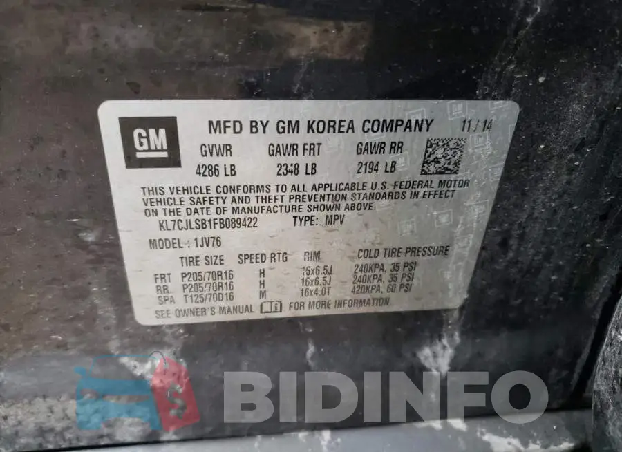 KL7CJLSB1FB089422 Photo# 13