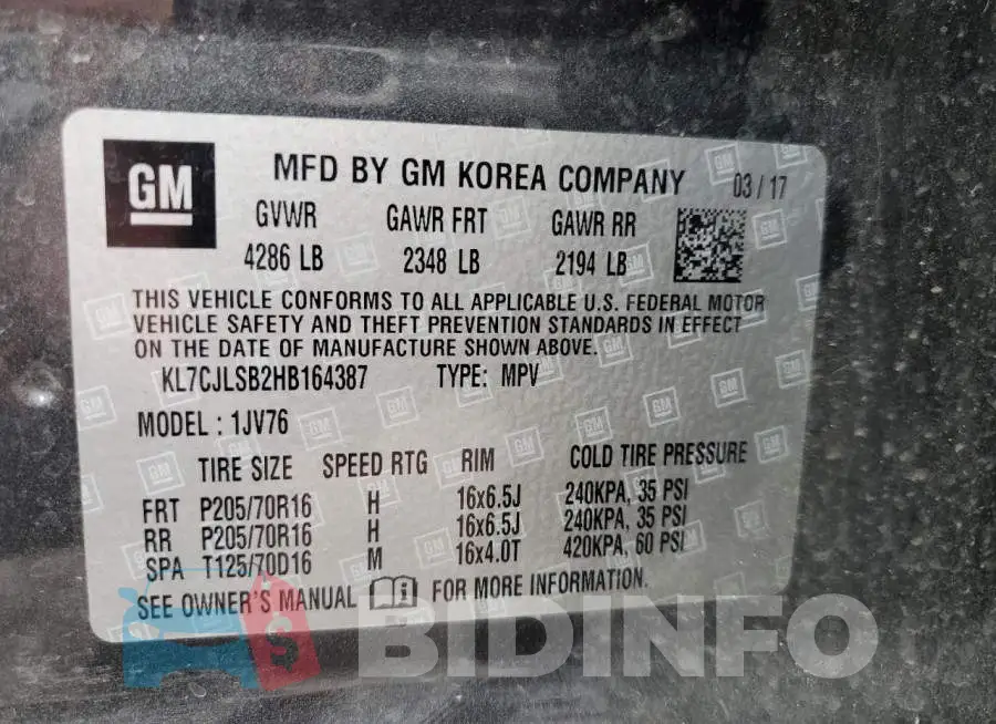 KL7CJLSB2HB164387 Photo# 14