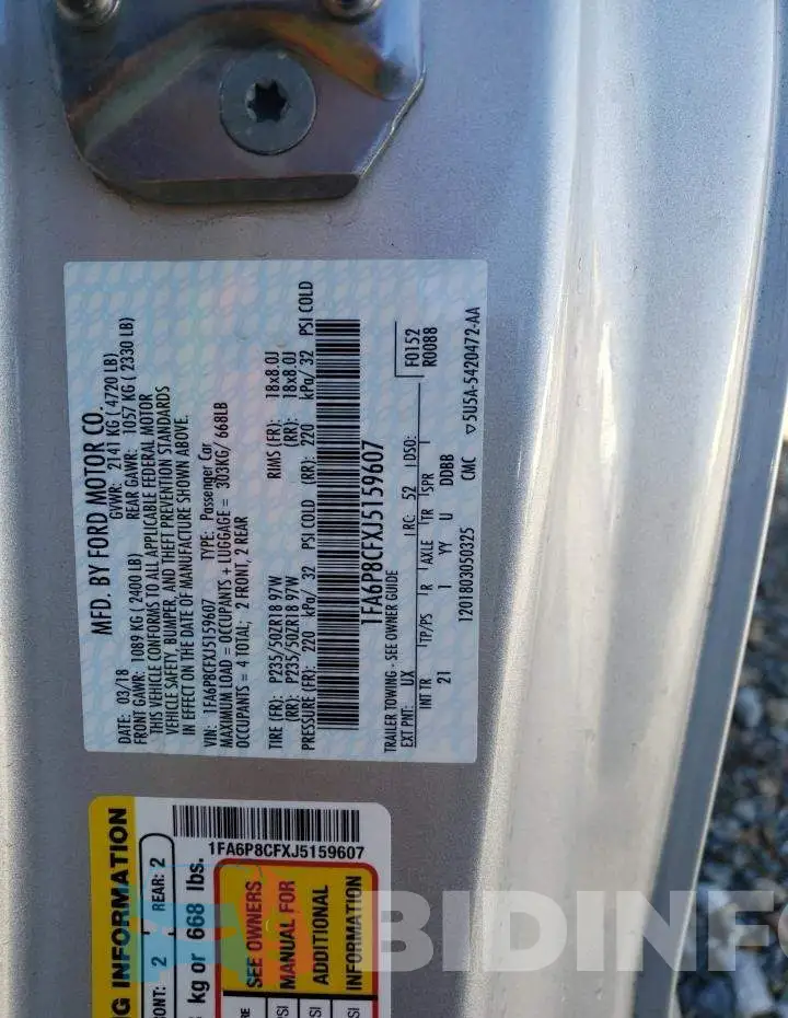 1FA6P8CFXJ5159607 Photo# 10