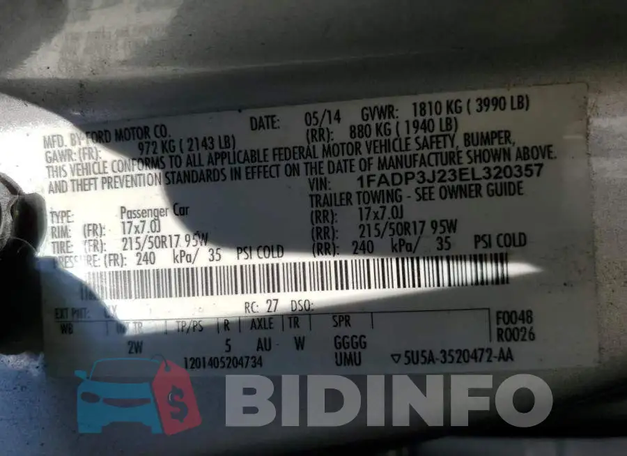 1FADP3J23EL320357 Photo# 10