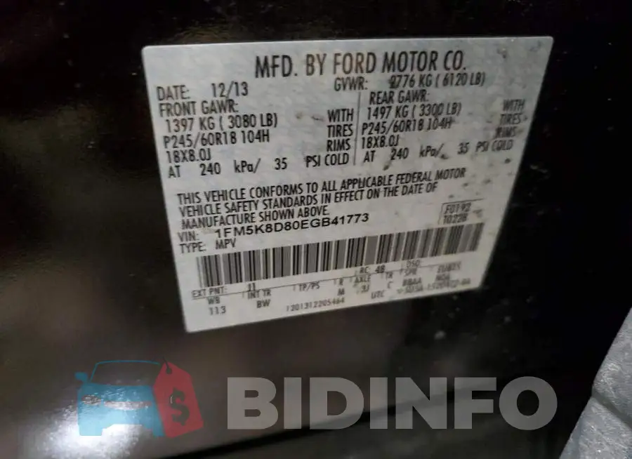 1FM5K8D80EGB41773 Photo# 13