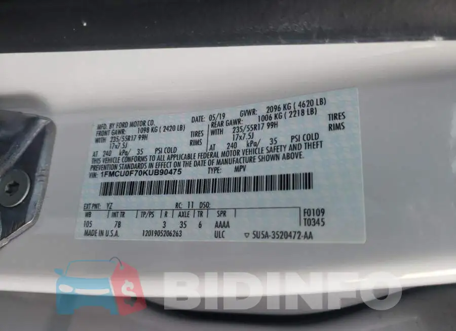 1FMCU0F70KUB90475 Photo# 12