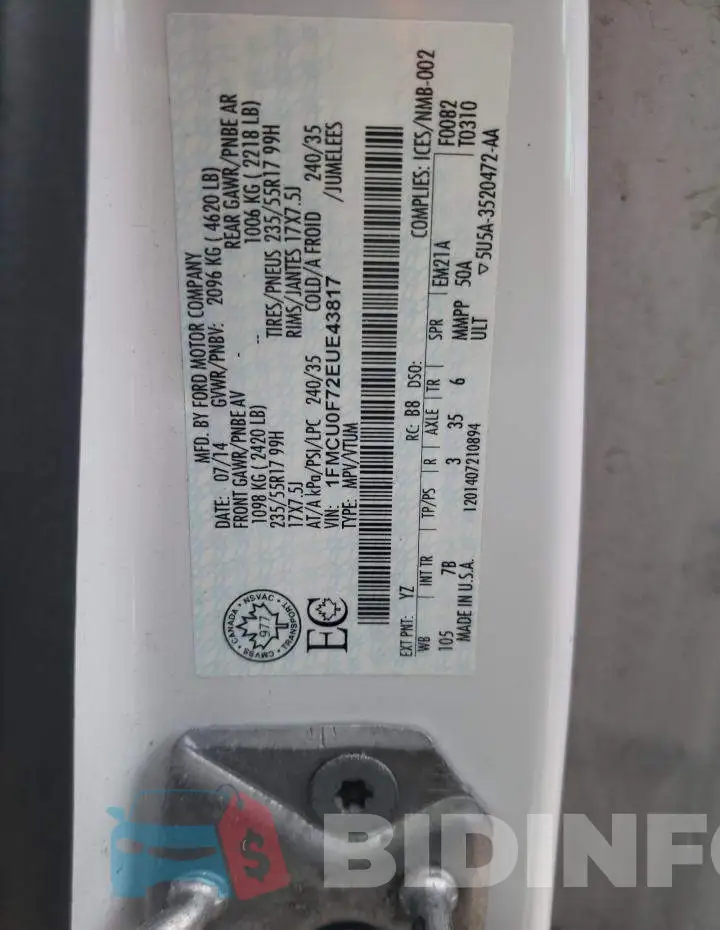 1FMCU0F72EUE43817 Photo# 14