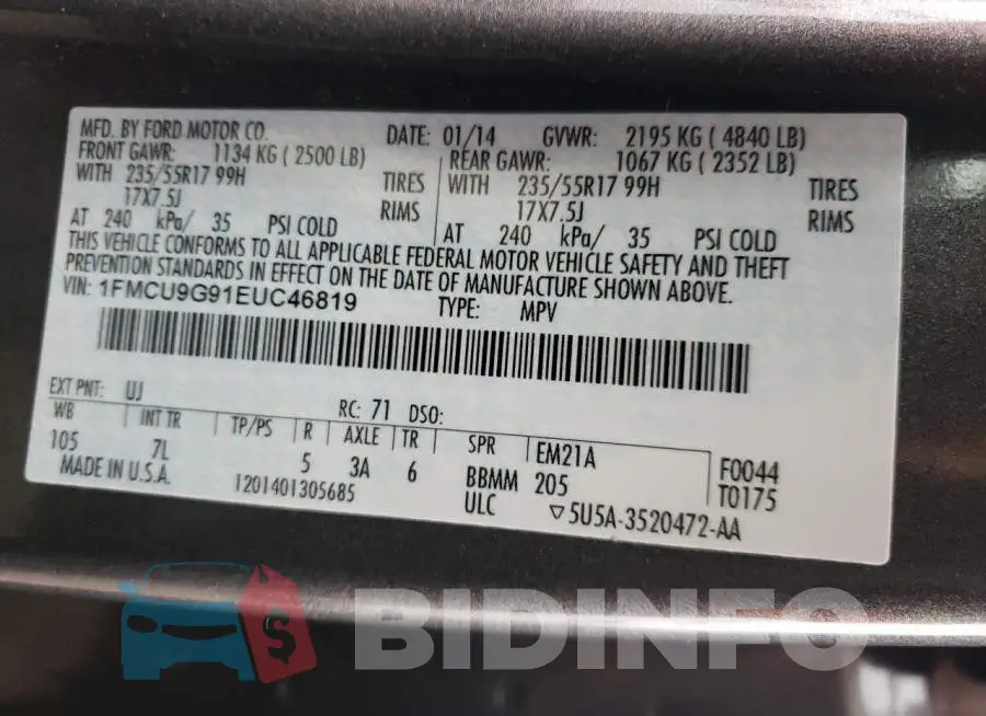 1FMCU9G91EUC46819 Photo# 12