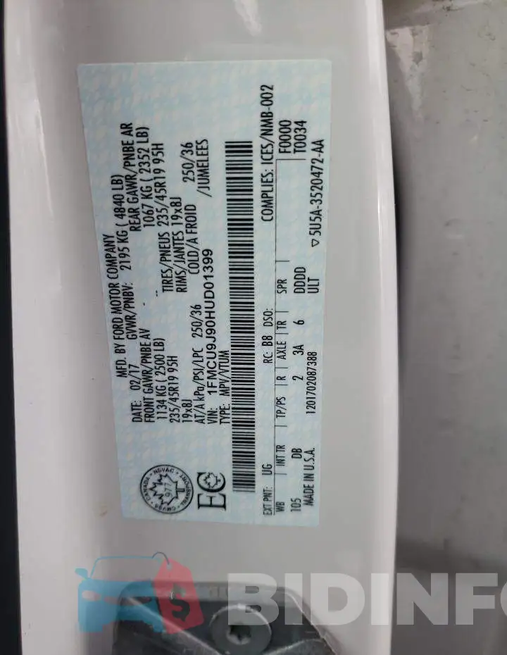 1FMCU9J90HUD01399 Photo# 14