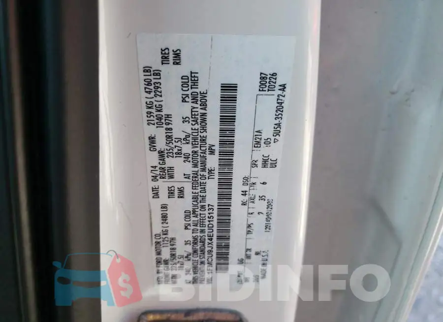 1FMCU9JX4EUD15137 Photo# 12